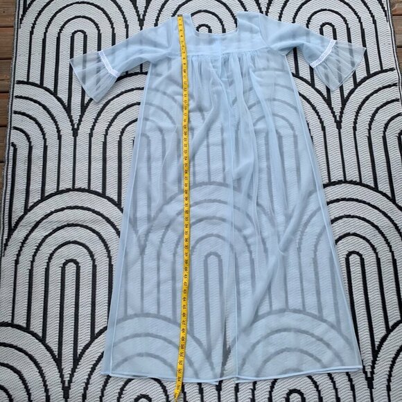 Vintage Sheer Chiffon Peignoir Robe Handmade Pastel Blue Dressing Gown - Picture 10 of 13